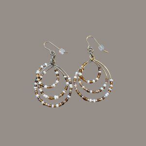 Boho Brown & Ivory Beaded Teardrop Loop Dangle Earrings